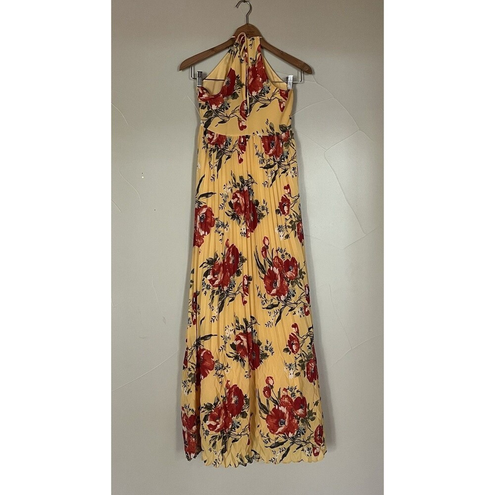 Abercrombie & Fitch Pleated Halter Maxi Dress, Yellow Floral, Empire Waist SZ XS - Picture 2 of 16
